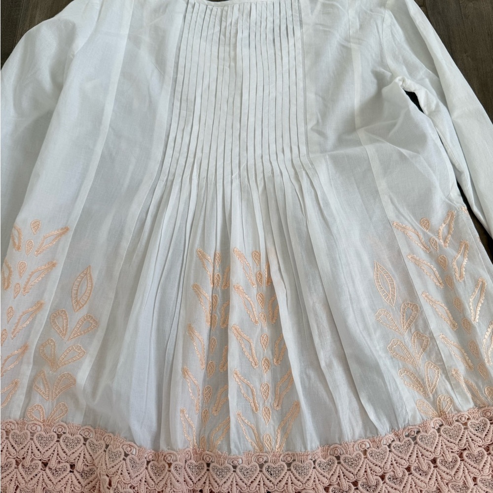 Sundance Tunic Embroidered White Peach Women's Small Pleated Button Up - Picture 8 of 11
